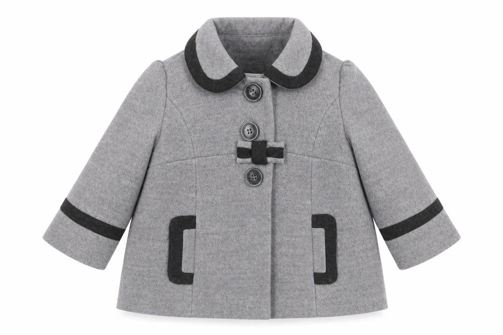 Next Girls Grey Mid-Length Bow Trim Wool Look Coat 2XS 3-6 Months