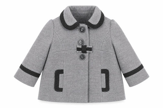 Next Girls Grey Mid-Length Bow Trim Wool Look Coat 2XS 3-6 Months