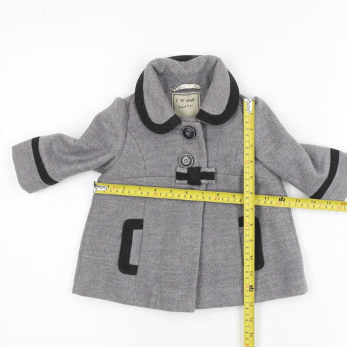 Next Girls Grey Mid-Length Bow Trim Wool Look Coat 2XS 3-6 Months