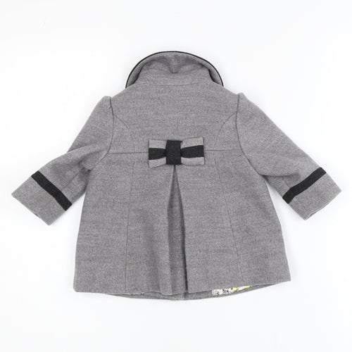 Next Girls Grey Mid-Length Bow Trim Wool Look Coat 2XS 3-6 Months