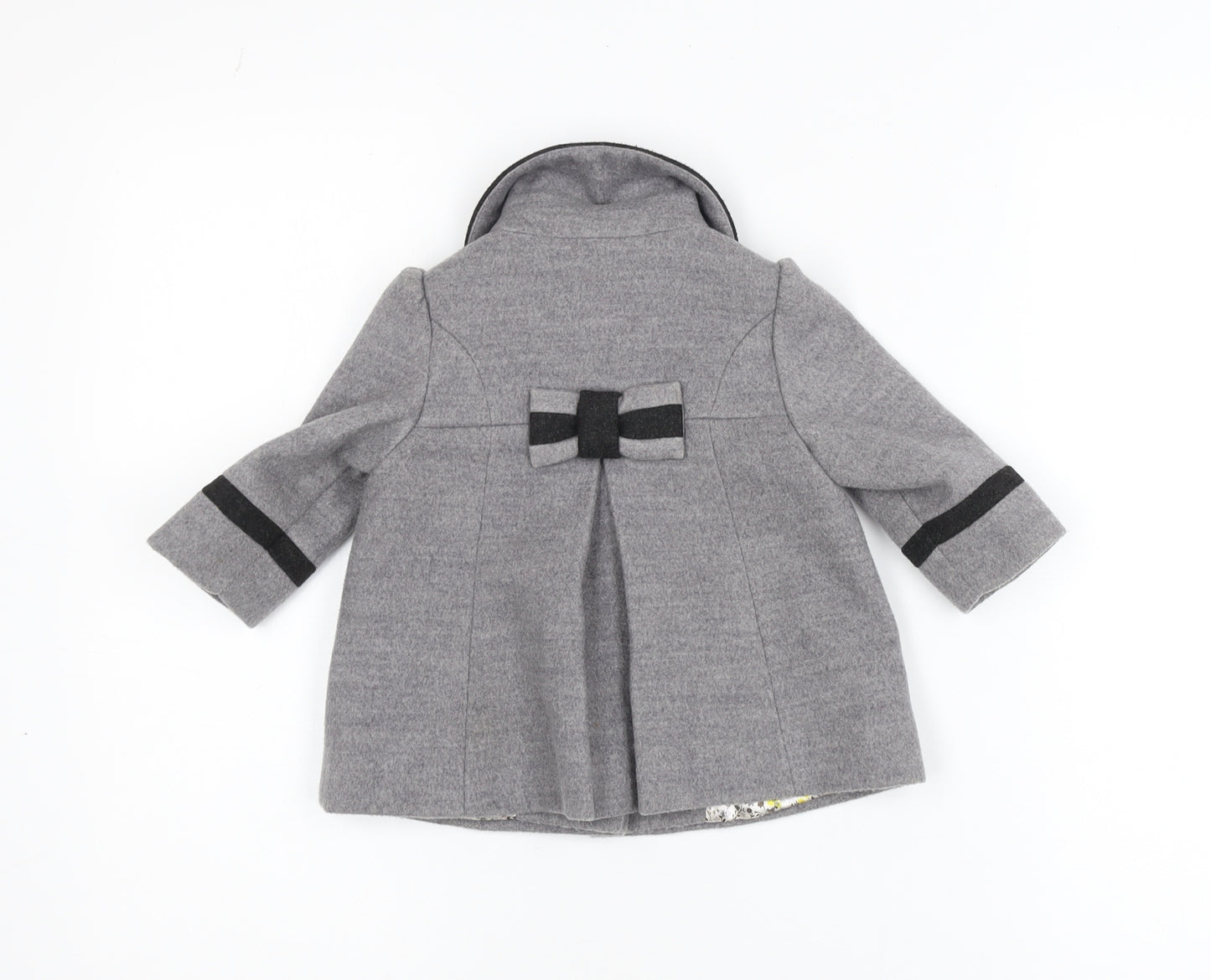 Next Girls Grey Mid-Length Bow Trim Wool Look Coat 2XS 3-6 Months