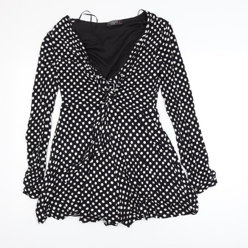 Clockhouse Women Black Polka Dot Fit & Flare Dress Size 12