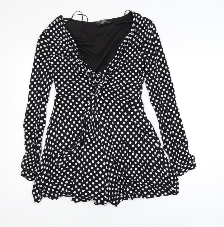 Clockhouse Women Black Polka Dot Fit & Flare Dress Size 12