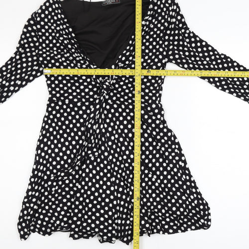 Clockhouse Women Black Polka Dot Fit & Flare Dress Size 12
