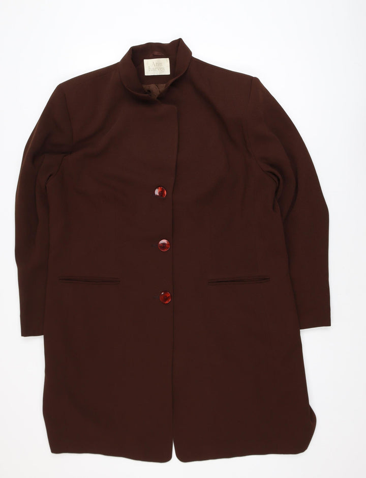 Ann Harvey Women Brown Long Sleeve Mid-Length Overcoat Size 18
