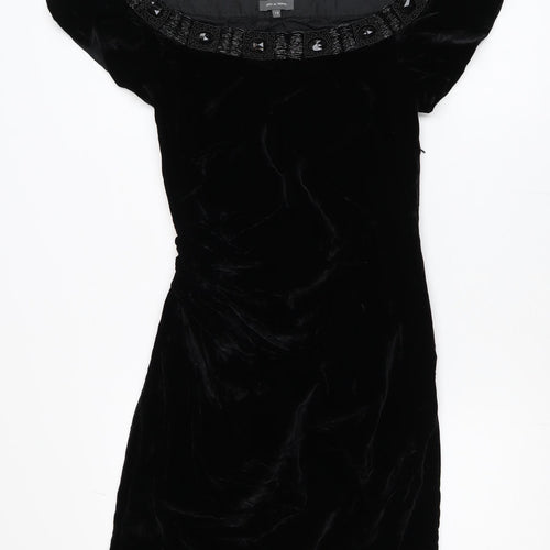 Pied A Terre Womens Black Velvet Beaded Bodycon Dress Size 10