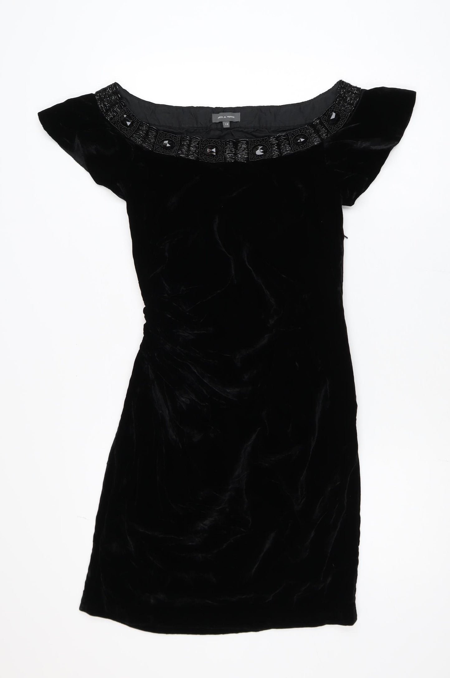 Pied A Terre Womens Black Velvet Beaded Bodycon Dress Size 10