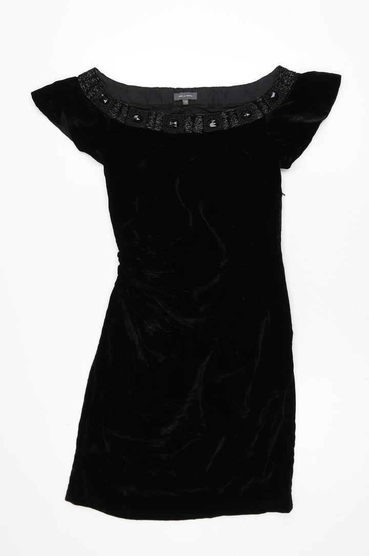 Pied A Terre Womens Black Velvet Beaded Bodycon Dress Size 10
