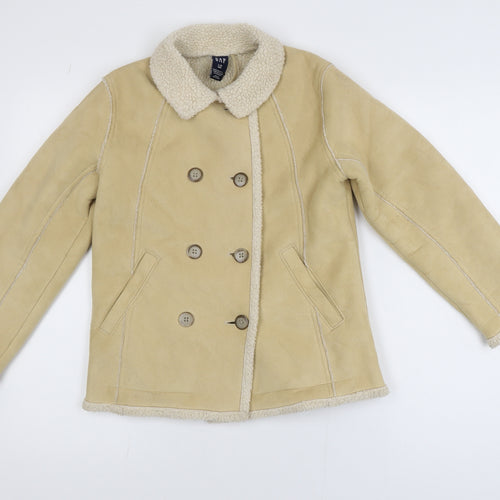 GAP Girls Beige Faux Suede Pea Coat Lined Double-Breasted Size 10 Years