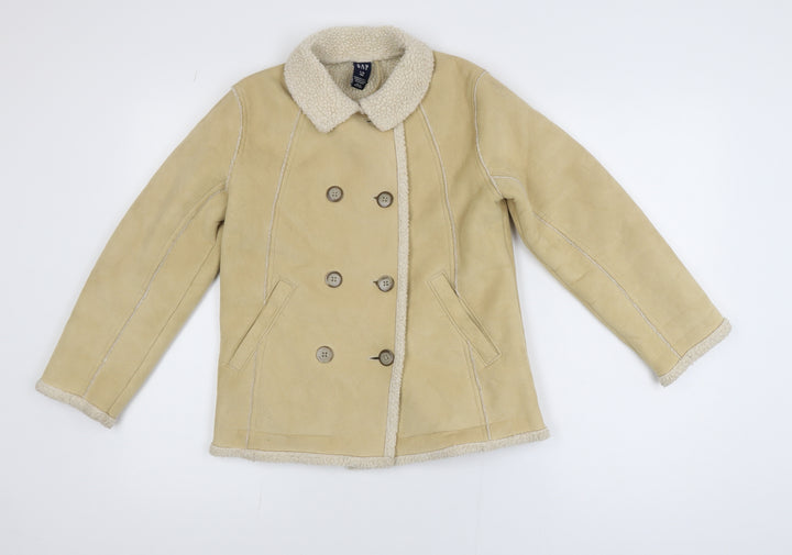 GAP Girls Beige Faux Suede Pea Coat Lined Double-Breasted Size 10 Years