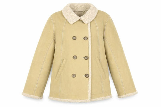 GAP Girls Beige Faux Suede Pea Coat Lined Double-Breasted Size 10 Years