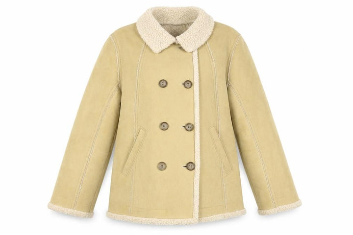 Gap Girls Beige Faux Suede Pea Coat Lined Double-Breasted Size 10 Years