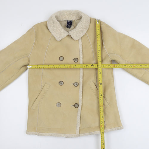 GAP Girls Beige Faux Suede Pea Coat Lined Double-Breasted Size 10 Years