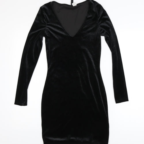 H&M Divided Women’s Black Velvet Bodycon Dress Size 8 Long Sleeve