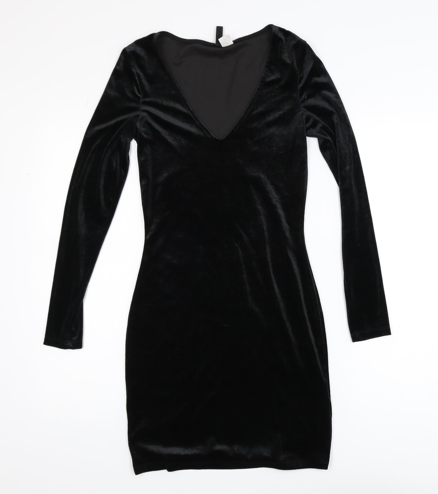 H&M Divided Women’s Black Velvet Bodycon Dress Size 8 Long Sleeve