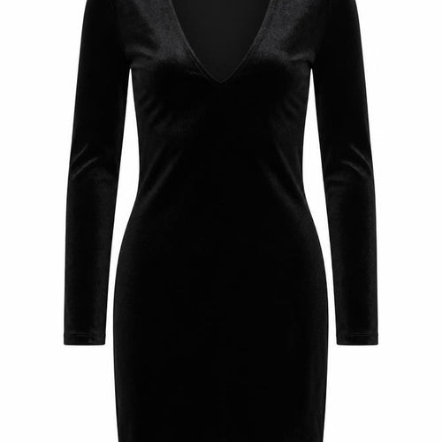 H&M Divided Women’s Black Velvet Bodycon Dress Size 8 Long Sleeve