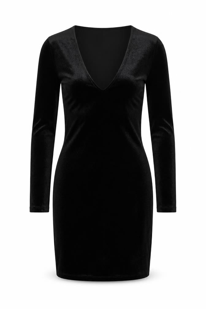 H&M Divided Women’s Black Velvet Bodycon Dress Size 8 Long Sleeve