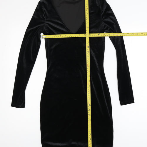 H&M Divided Women’s Black Velvet Bodycon Dress Size 8 Long Sleeve