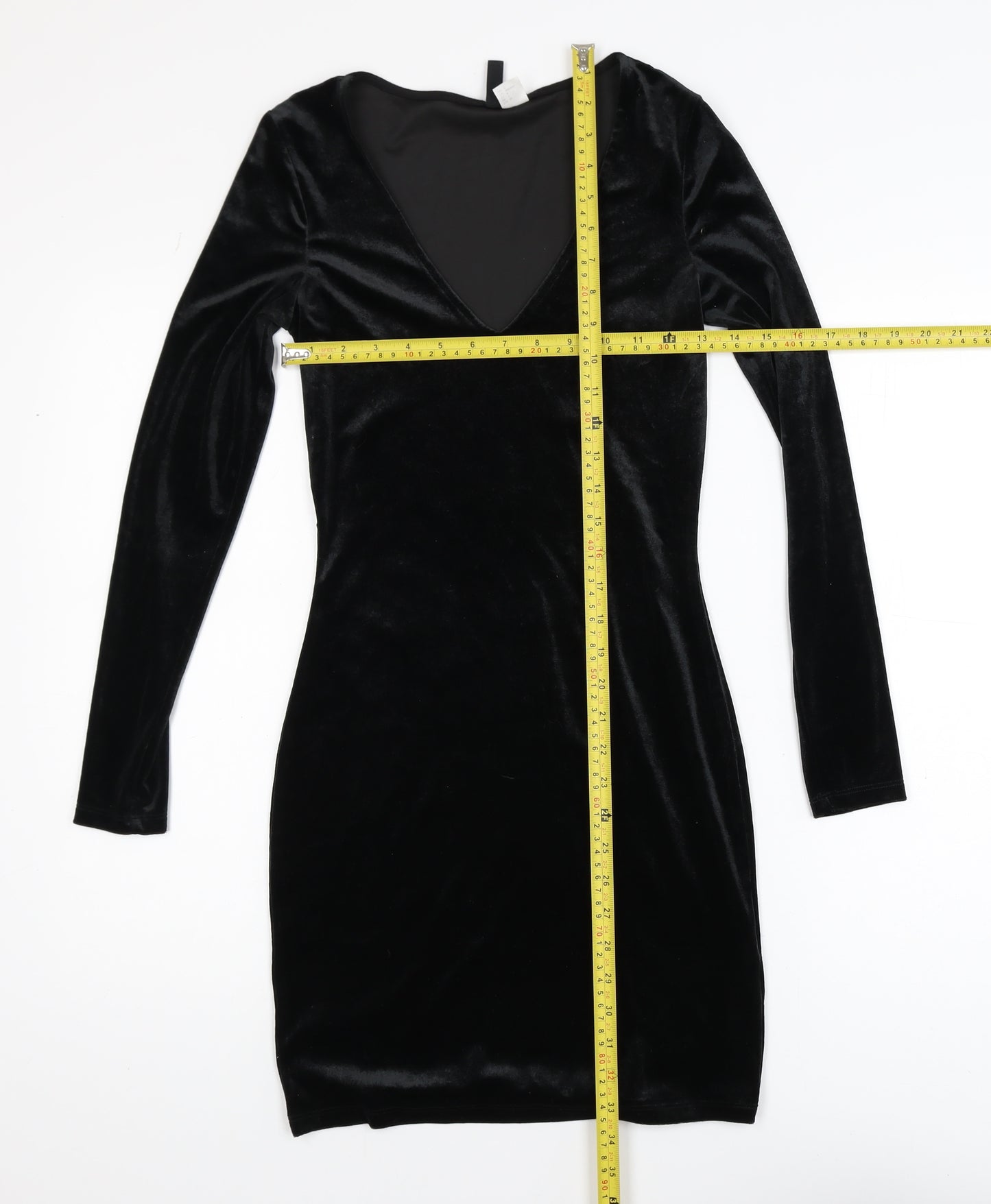H&M Divided Women’s Black Velvet Bodycon Dress Size 8 Long Sleeve