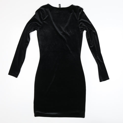 H&M Divided Women’s Black Velvet Bodycon Dress Size 8 Long Sleeve