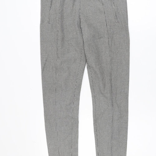 H&M Women Black Houndstooth Slim Leg Stretch Trousers UK 10