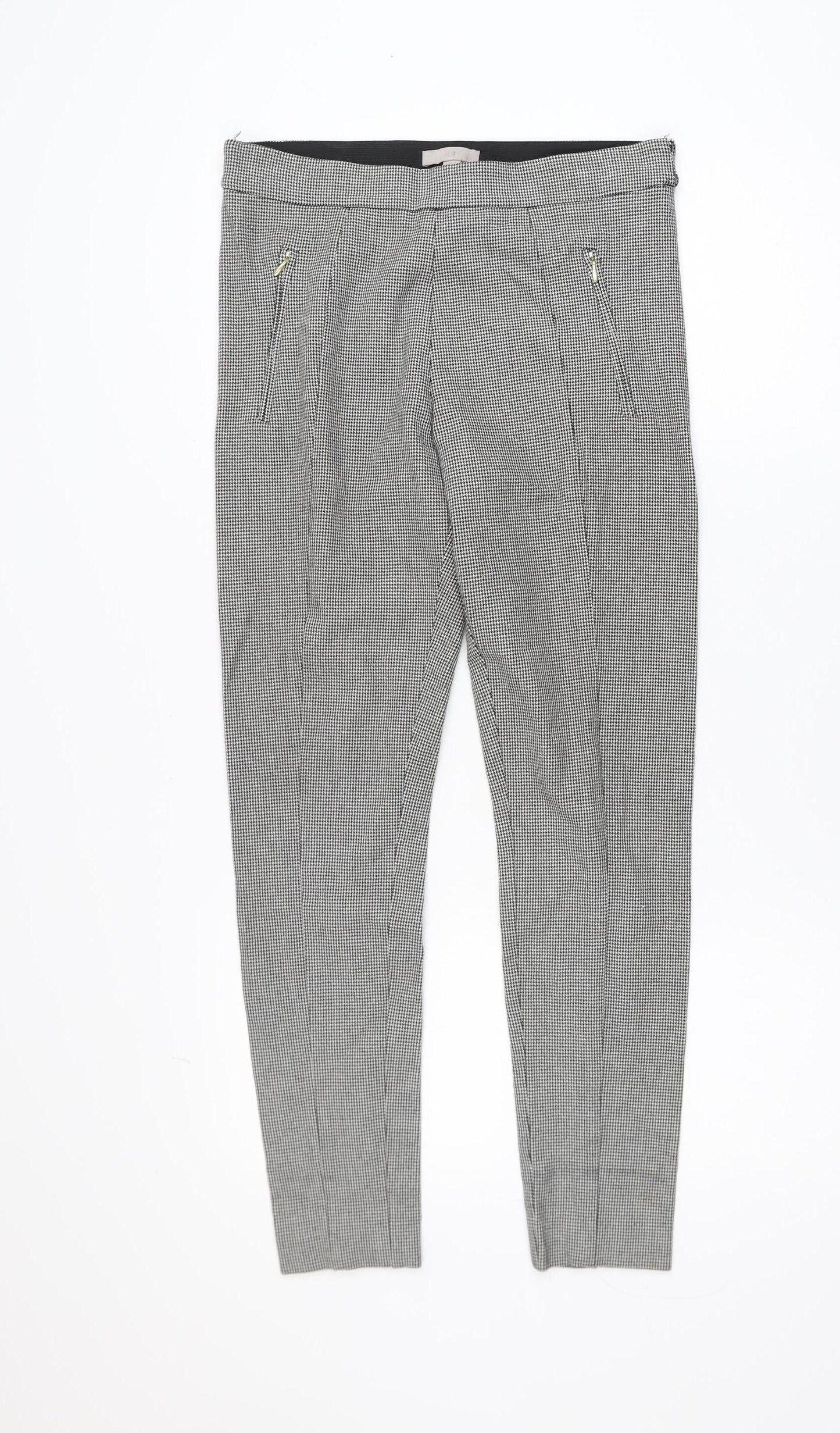H&M Women Black Houndstooth Slim Leg Stretch Trousers UK 10