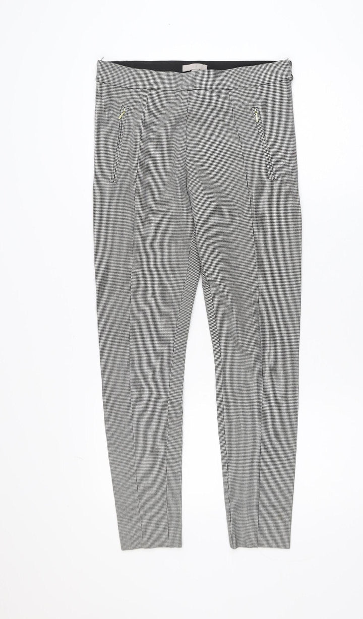 H&M Women Black Houndstooth Slim Leg Stretch Trousers UK 10