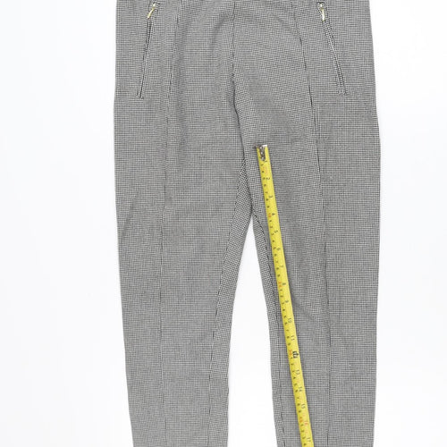 H&M Women Black Houndstooth Slim Leg Stretch Trousers UK 10
