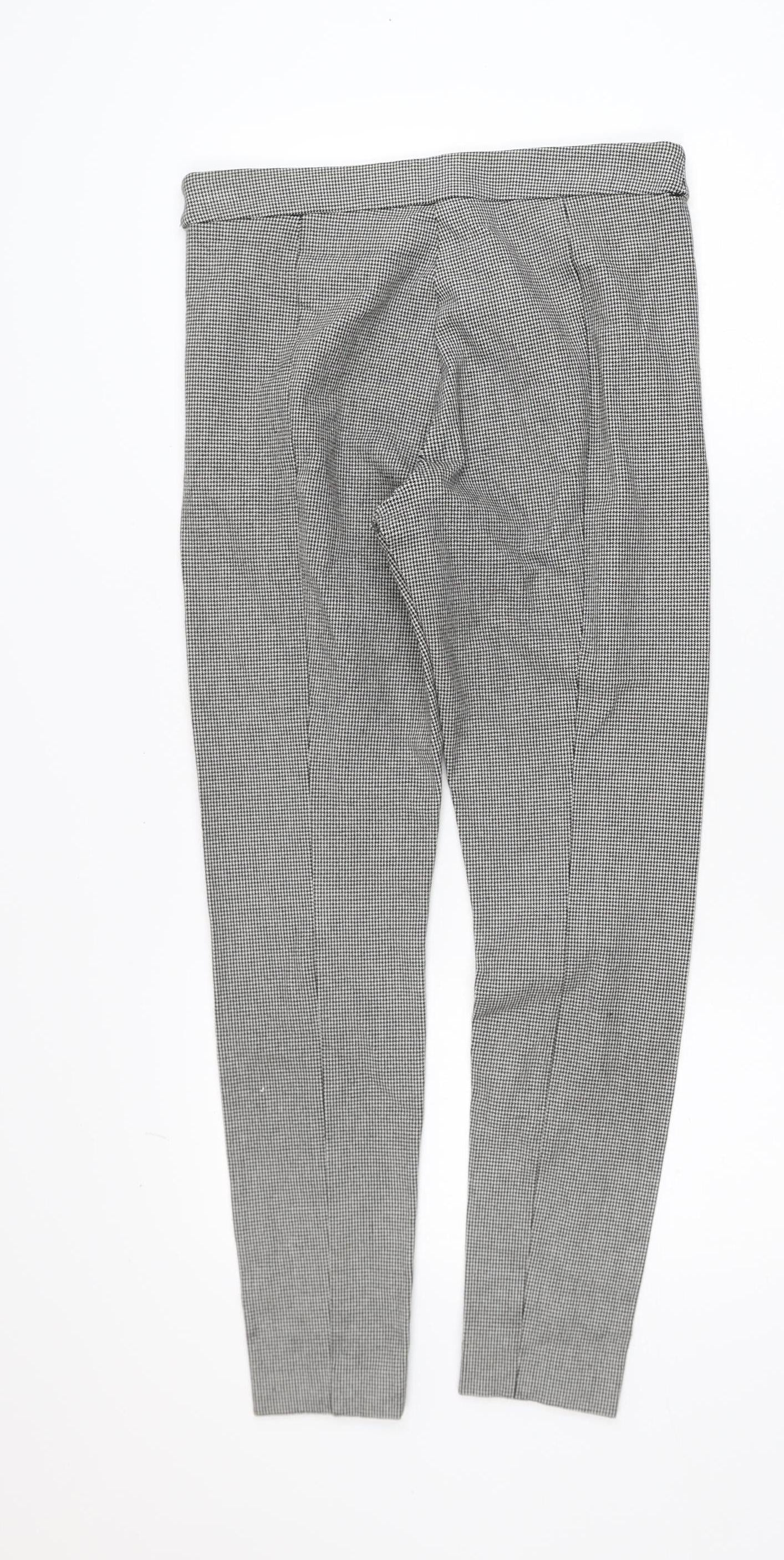 H&M Women Black Houndstooth Slim Leg Stretch Trousers UK 10