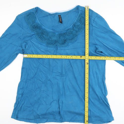 Marks and Spencer Women's Blue Crochet Neck 3/4 Sleeve Cotton Tunic Blouse UK 18