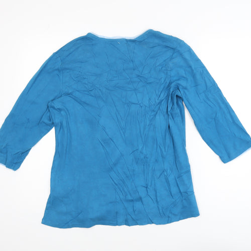 Marks and Spencer Women's Blue Crochet Neck 3/4 Sleeve Cotton Tunic Blouse UK 18