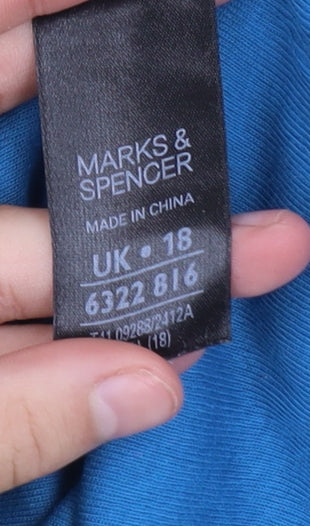 Marks and Spencer Women's Blue Crochet Neck 3/4 Sleeve Cotton Tunic Blouse UK 18