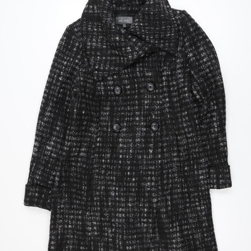 Marks and Spencer Per Una Women's Black Wool Blend Check Coat UK 12
