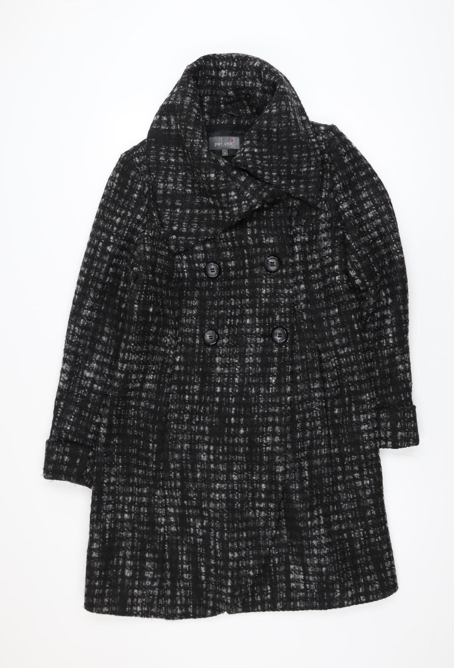 Marks and Spencer Per Una Women's Black Wool Blend Check Coat UK 12