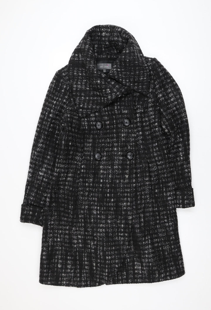 Marks and Spencer Per Una Women's Black Wool Blend Check Coat UK 12