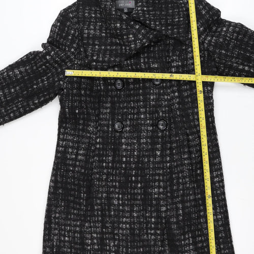 Marks and Spencer Per Una Women's Black Wool Blend Check Coat UK 12