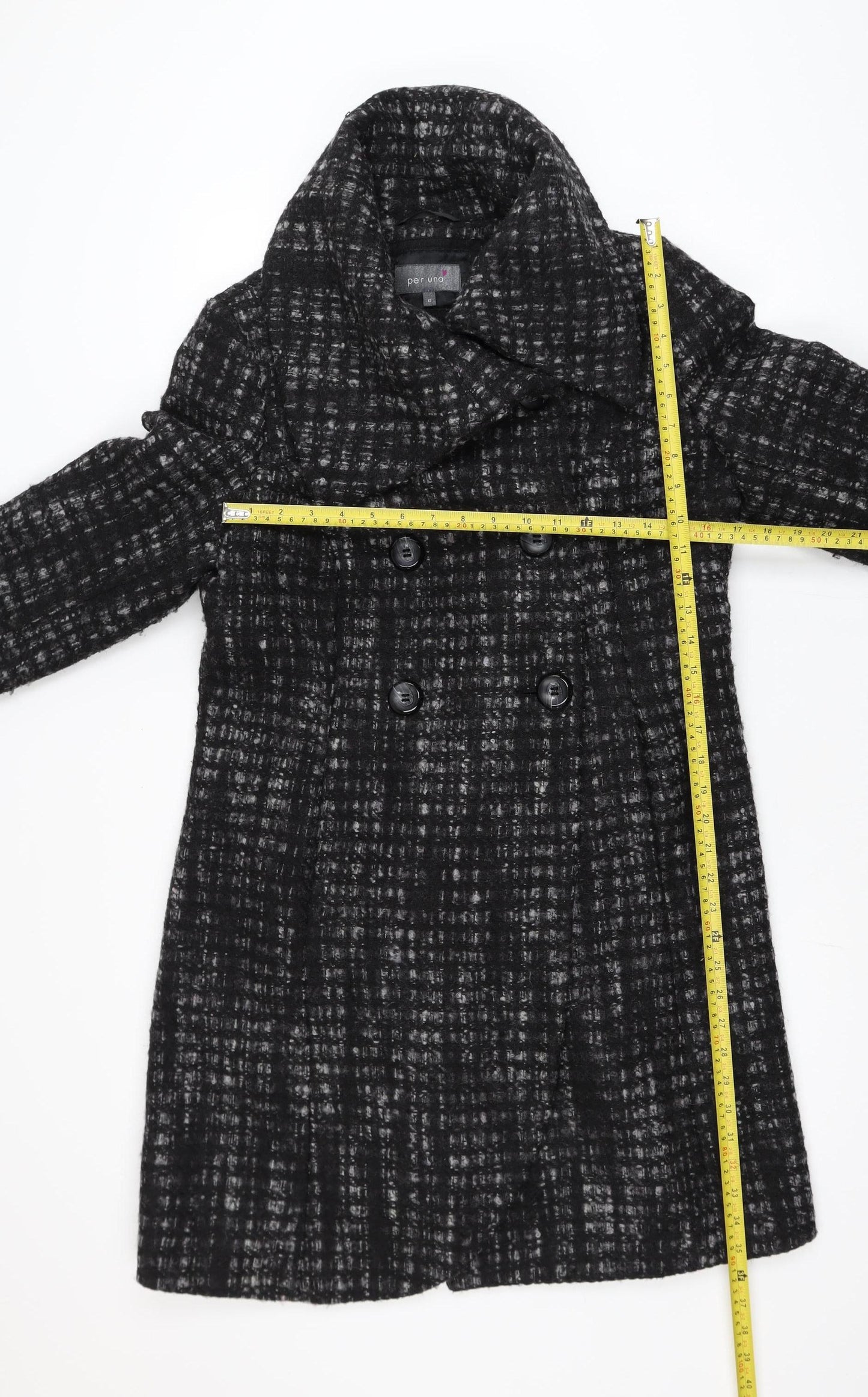 Marks and Spencer Per Una Women's Black Wool Blend Check Coat UK 12