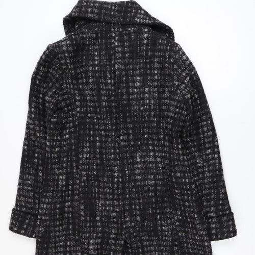 Marks and Spencer Per Una Women's Black Wool Blend Check Coat UK 12
