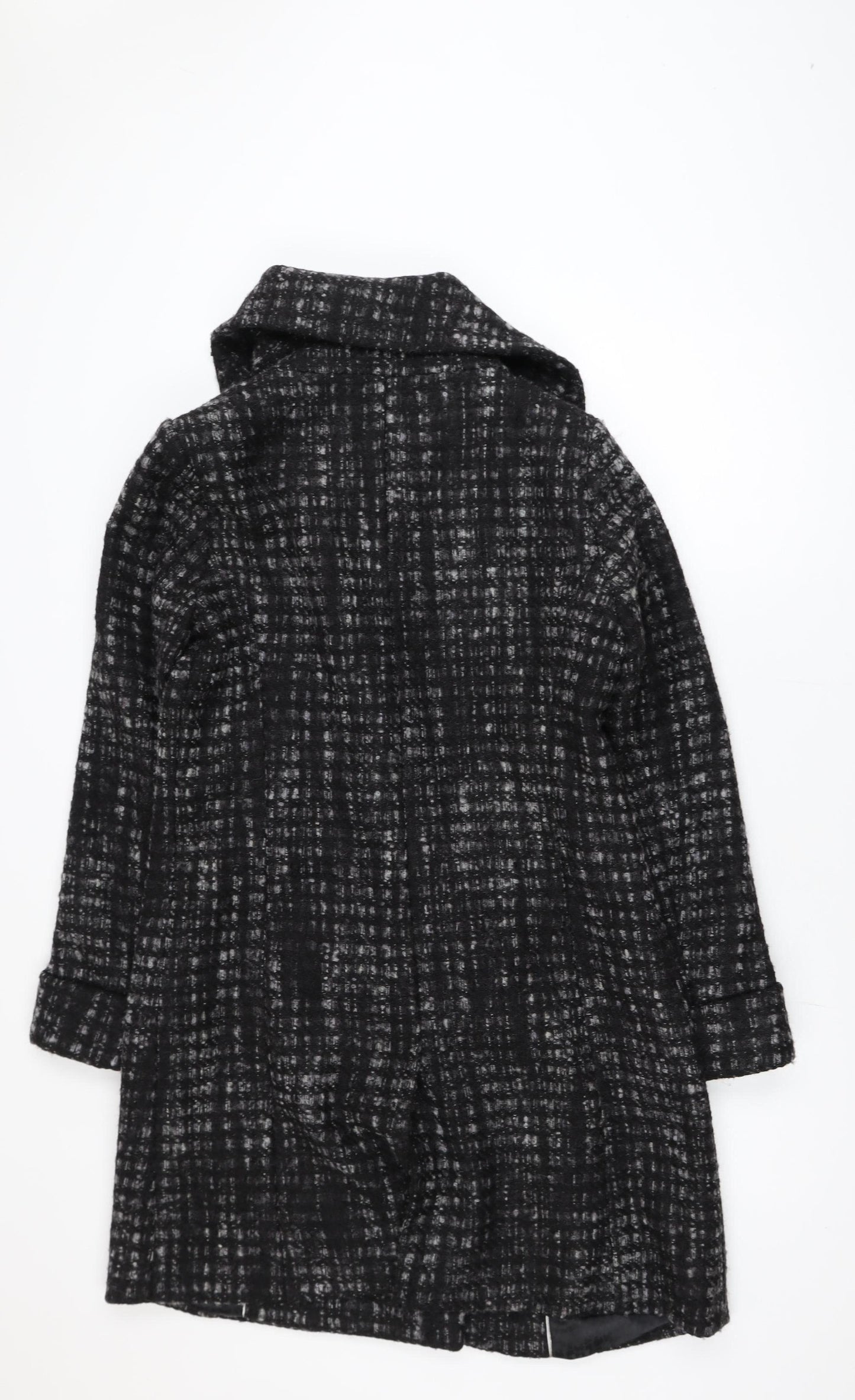 Marks and Spencer Per Una Women's Black Wool Blend Check Coat UK 12