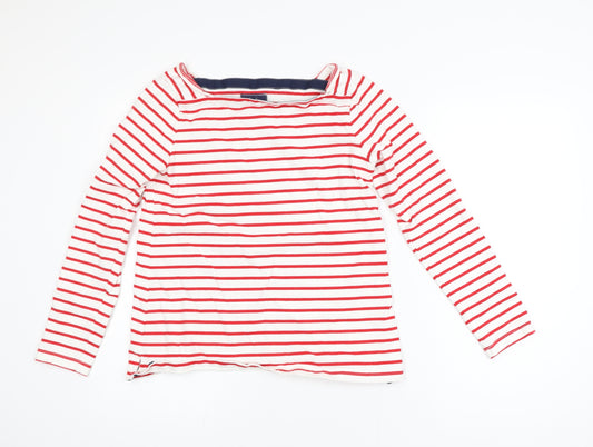 Joules Women Red White Striped Cotton Long Sleeve Boat Neck Top Size 10