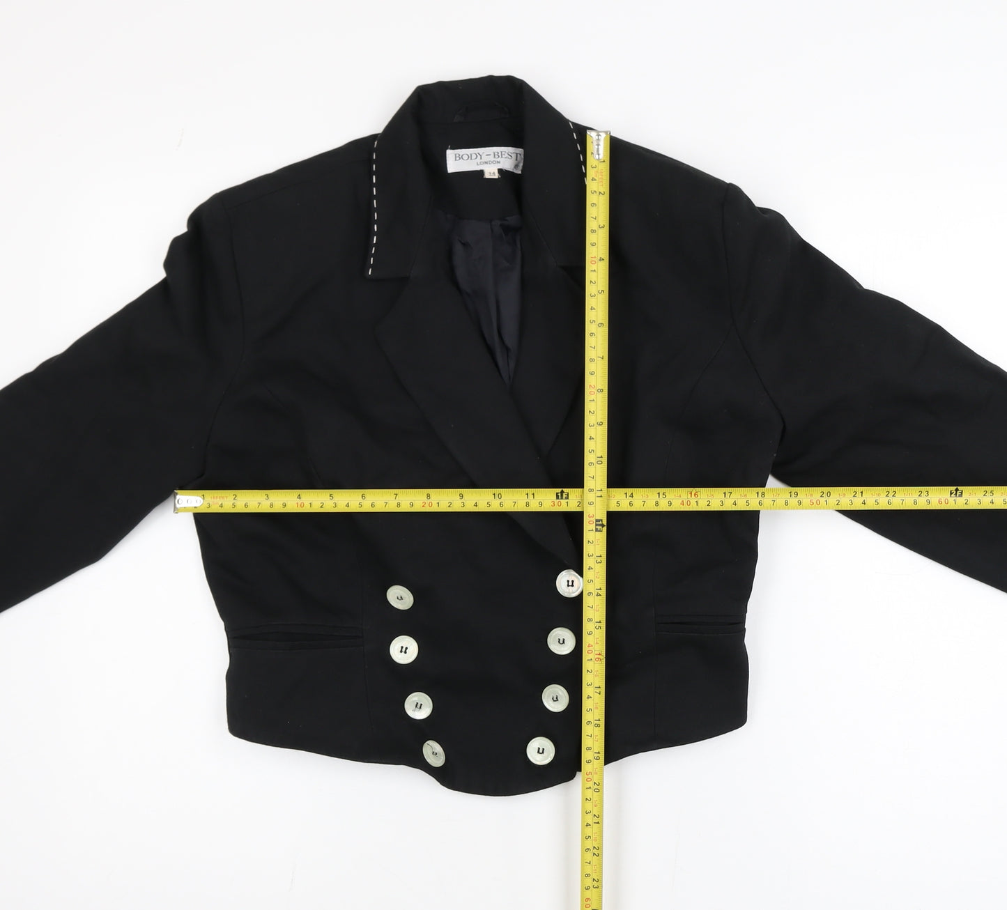Body-Best London Women's Black Double-Breasted Blazer Size 14