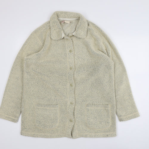 EWM Womens Beige Fleece Mid-Length Button Jacket Size 14