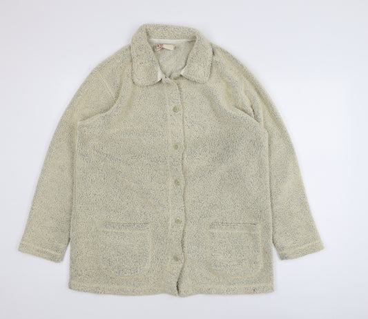 EWM Womens Beige Fleece Mid-Length Button Jacket Size 14