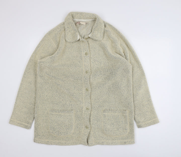 EWM Womens Beige Fleece Mid-Length Button Jacket Size 14