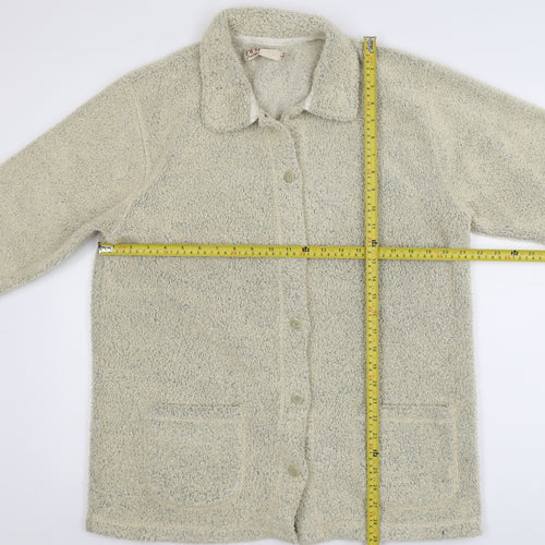 EWM Womens Beige Fleece Mid-Length Button Jacket Size 14