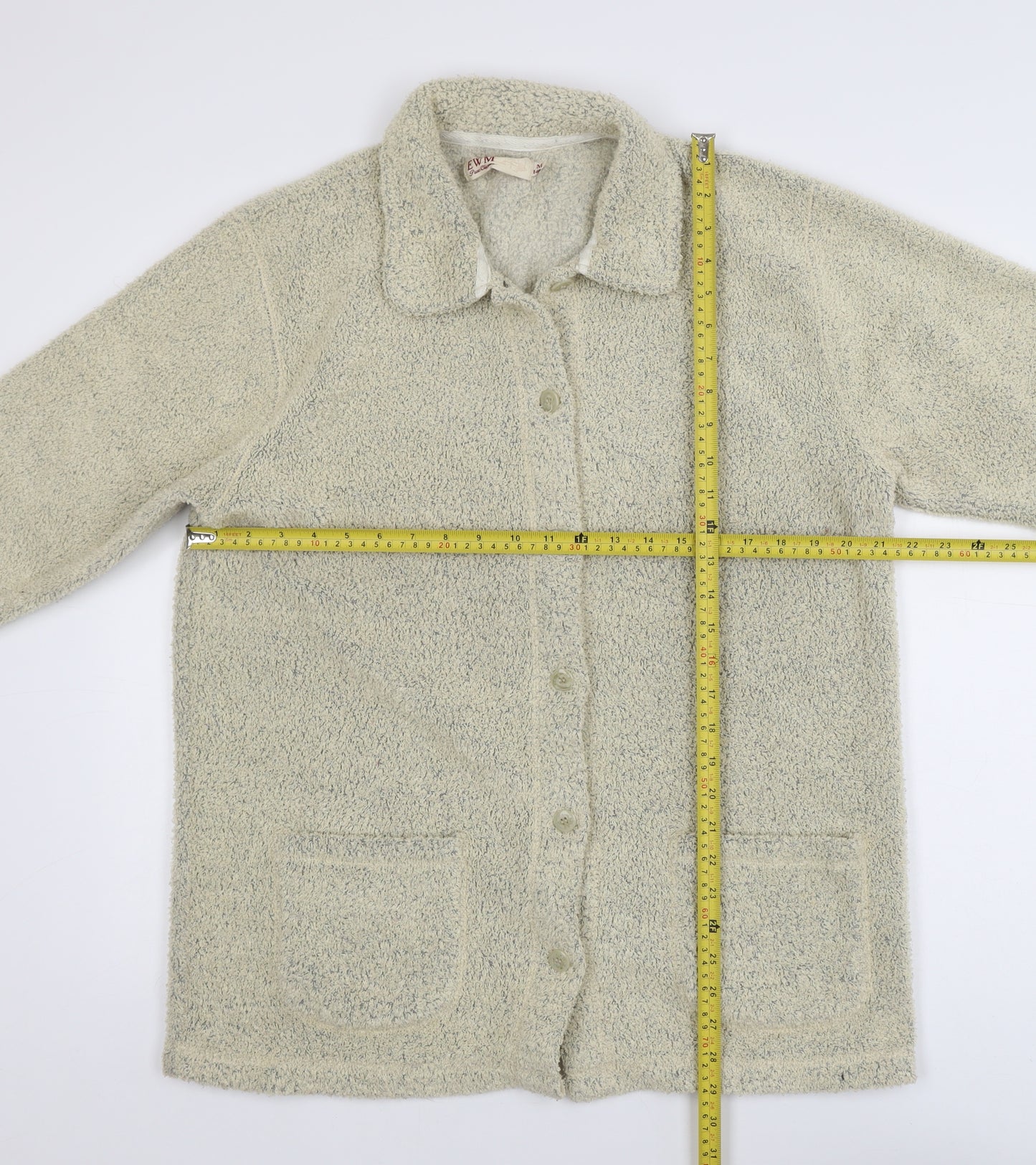 EWM Womens Beige Fleece Mid-Length Button Jacket Size 14