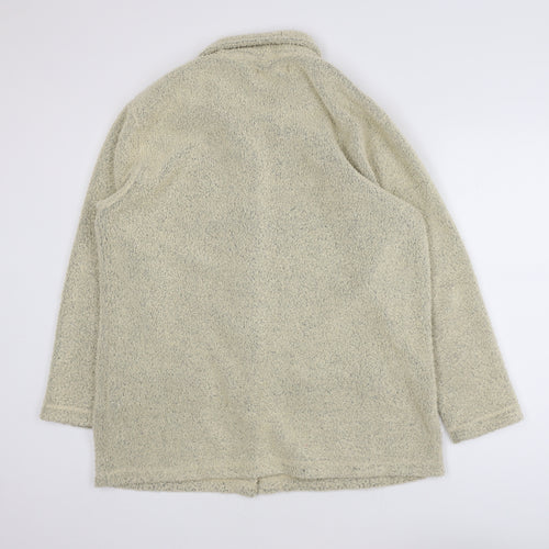 EWM Womens Beige Fleece Mid-Length Button Jacket Size 14