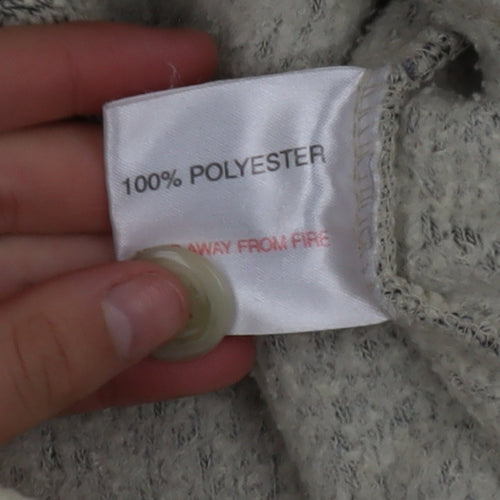 EWM Womens Beige Fleece Mid-Length Button Jacket Size 14