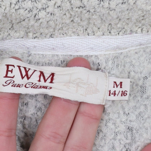 EWM Womens Beige Fleece Mid-Length Button Jacket Size 14
