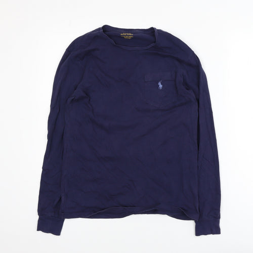 Ralph Lauren Men's Navy Blue Slim Fit Long Sleeve Cotton T-Shirt XS